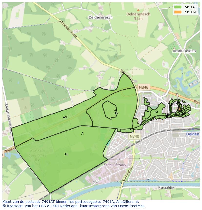Afbeelding van het postcodegebied 7491 AT op de kaart.