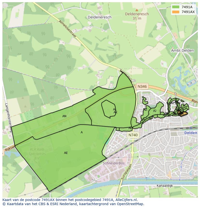 Afbeelding van het postcodegebied 7491 AX op de kaart.