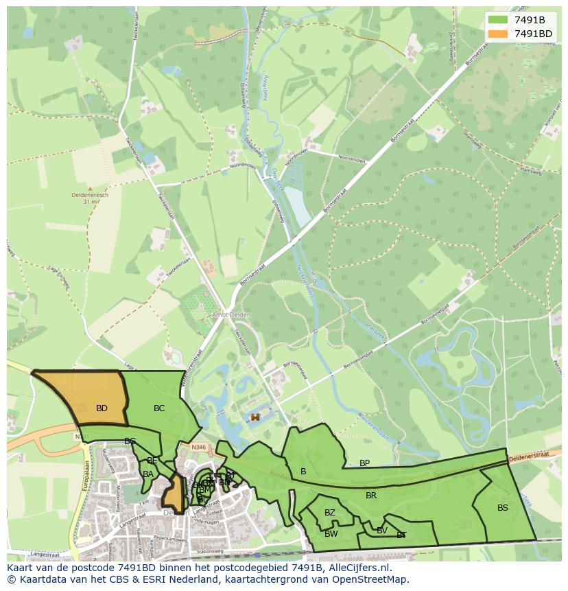 Afbeelding van het postcodegebied 7491 BD op de kaart.