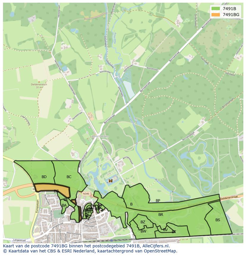 Afbeelding van het postcodegebied 7491 BG op de kaart.