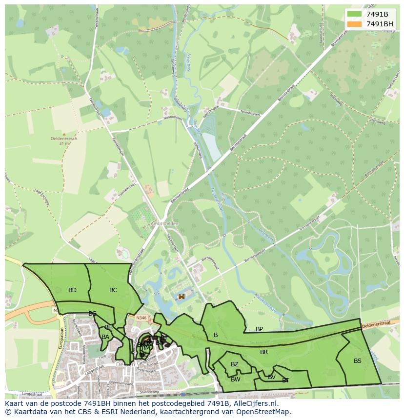 Afbeelding van het postcodegebied 7491 BH op de kaart.