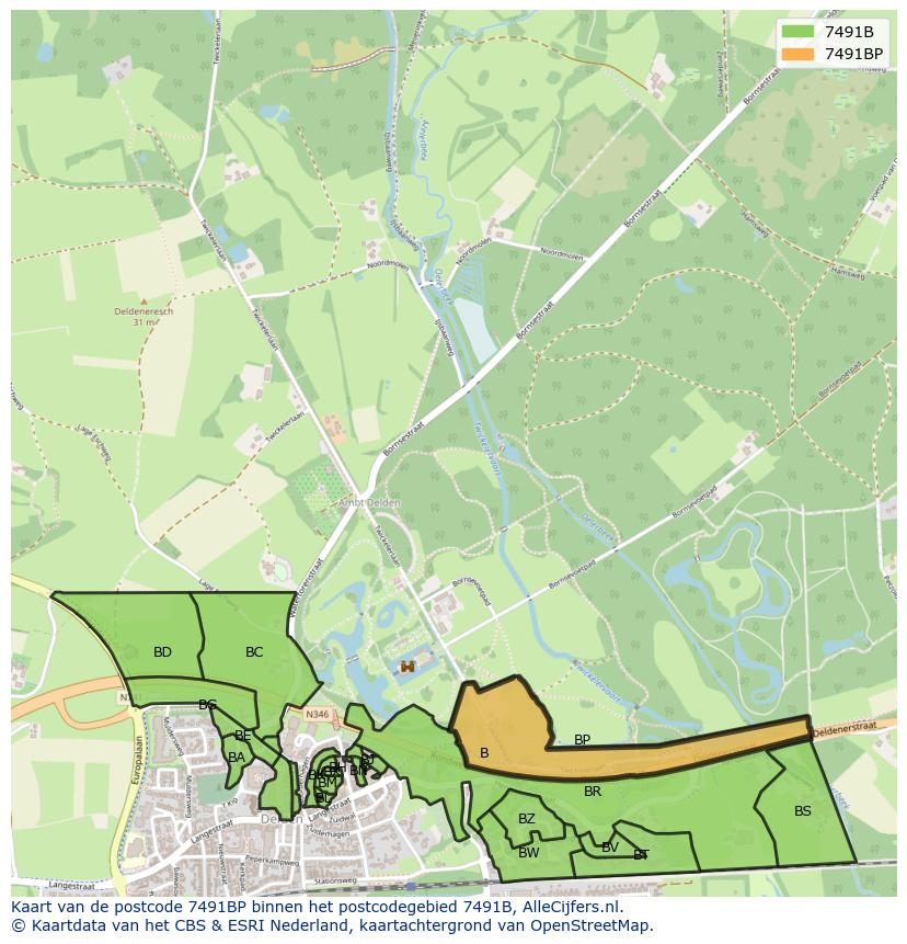 Afbeelding van het postcodegebied 7491 BP op de kaart.