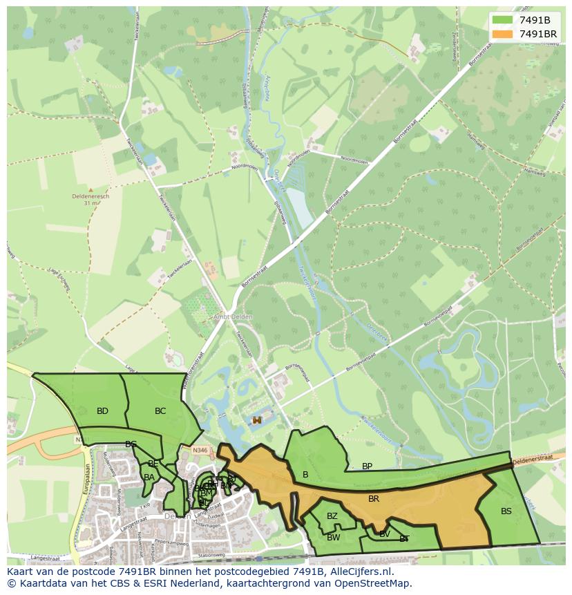 Afbeelding van het postcodegebied 7491 BR op de kaart.