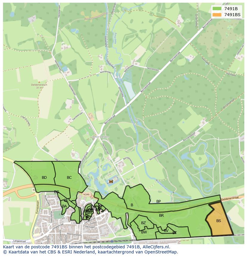 Afbeelding van het postcodegebied 7491 BS op de kaart.