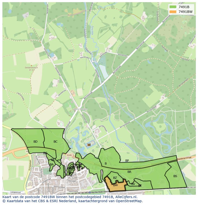 Afbeelding van het postcodegebied 7491 BW op de kaart.