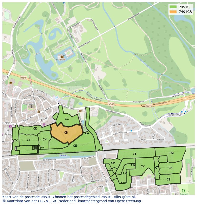Afbeelding van het postcodegebied 7491 CB op de kaart.