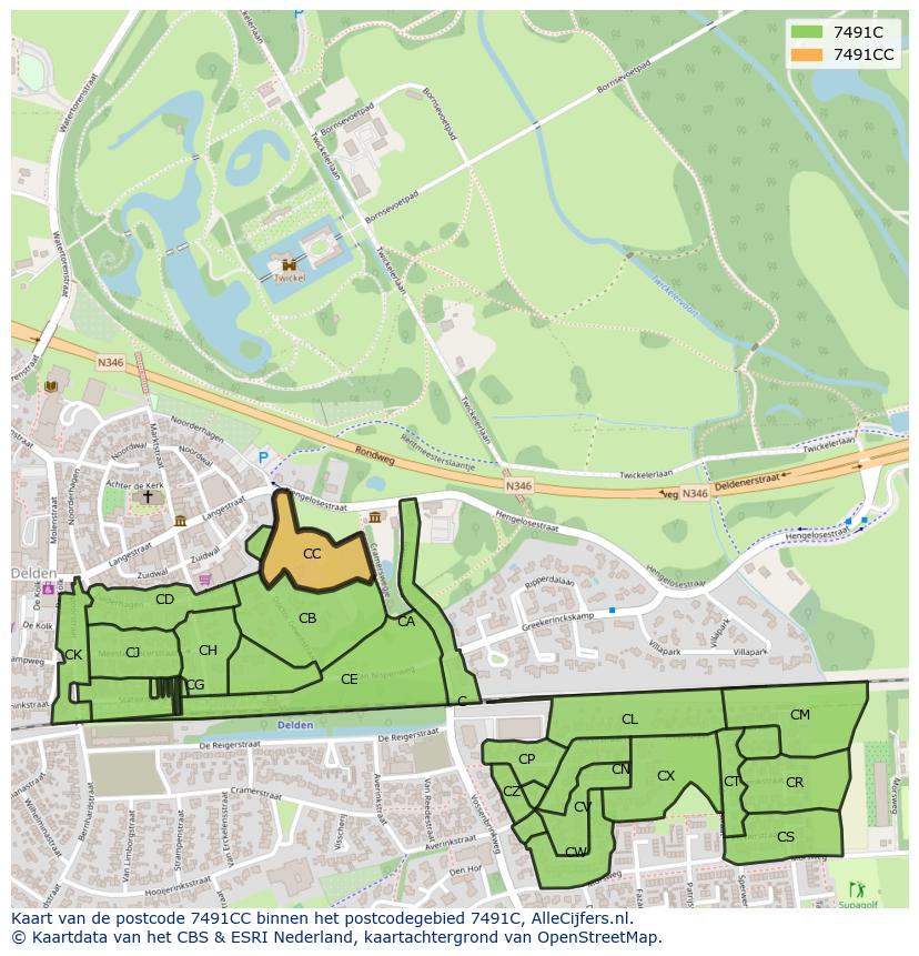Afbeelding van het postcodegebied 7491 CC op de kaart.