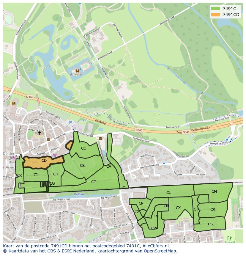 Afbeelding van het postcodegebied 7491 CD op de kaart.