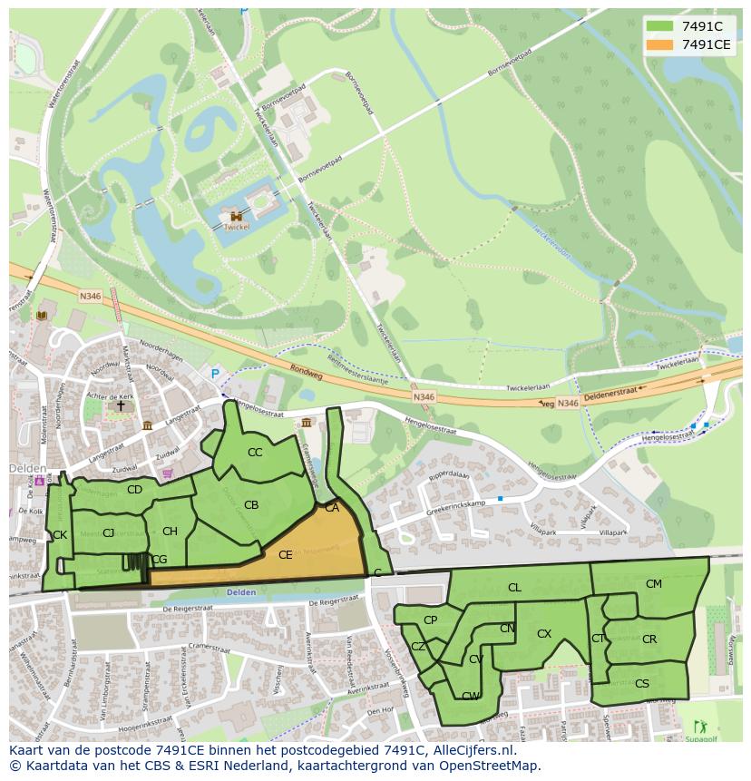 Afbeelding van het postcodegebied 7491 CE op de kaart.