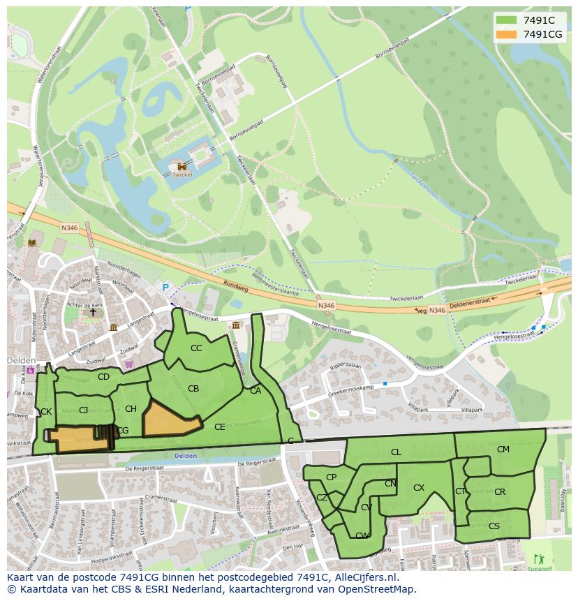 Afbeelding van het postcodegebied 7491 CG op de kaart.