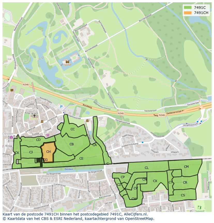 Afbeelding van het postcodegebied 7491 CH op de kaart.