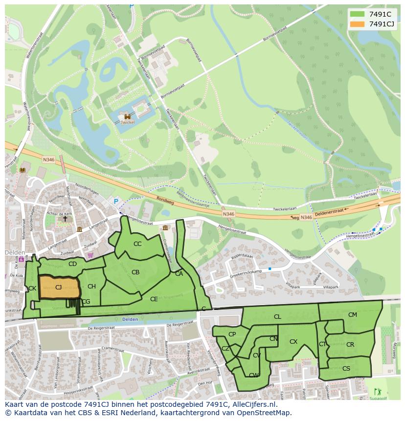 Afbeelding van het postcodegebied 7491 CJ op de kaart.
