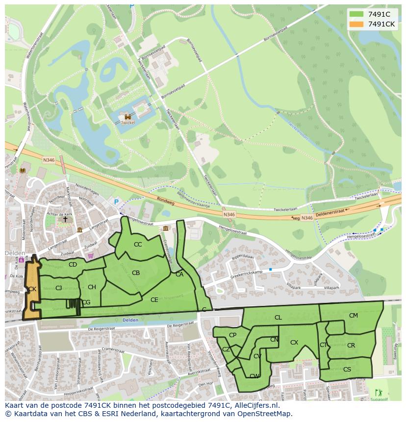 Afbeelding van het postcodegebied 7491 CK op de kaart.