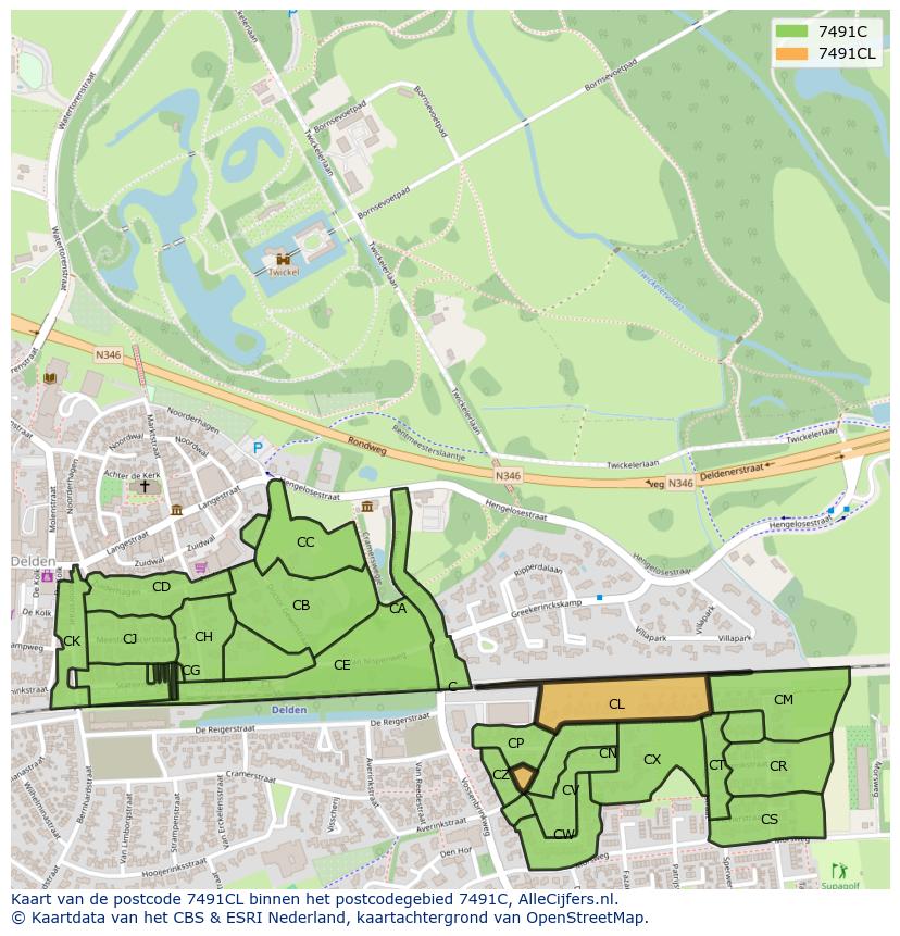 Afbeelding van het postcodegebied 7491 CL op de kaart.