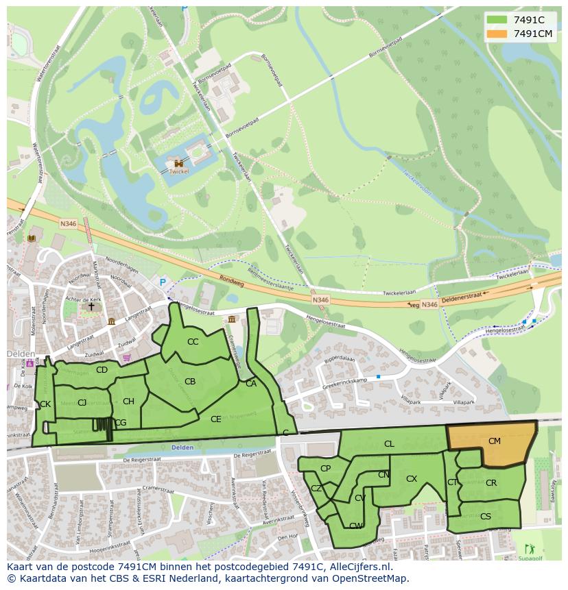 Afbeelding van het postcodegebied 7491 CM op de kaart.