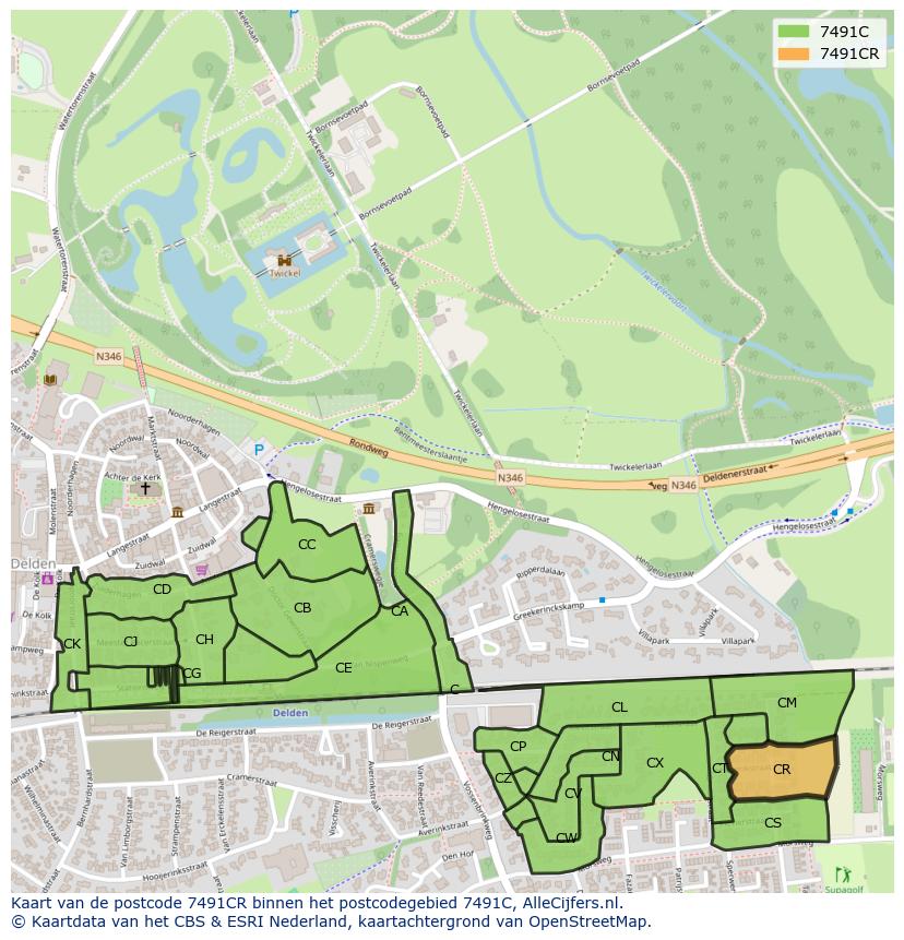 Afbeelding van het postcodegebied 7491 CR op de kaart.