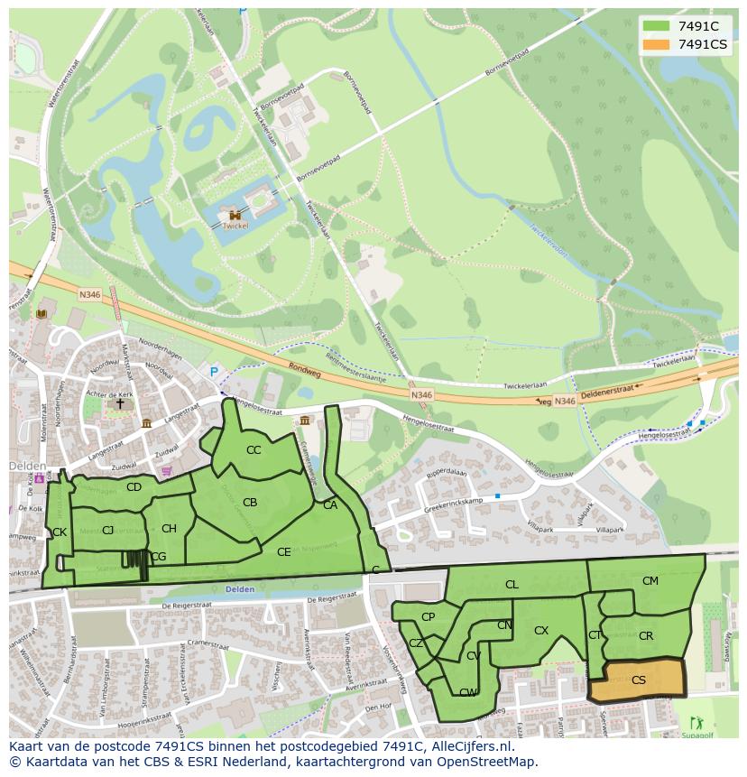 Afbeelding van het postcodegebied 7491 CS op de kaart.