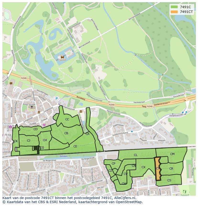 Afbeelding van het postcodegebied 7491 CT op de kaart.