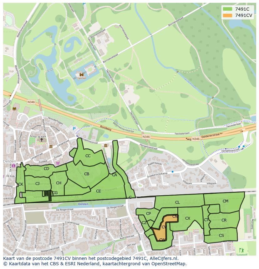 Afbeelding van het postcodegebied 7491 CV op de kaart.