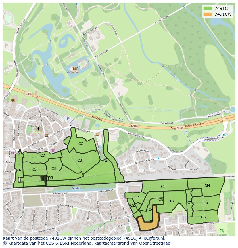 Afbeelding van het postcodegebied 7491 CW op de kaart.