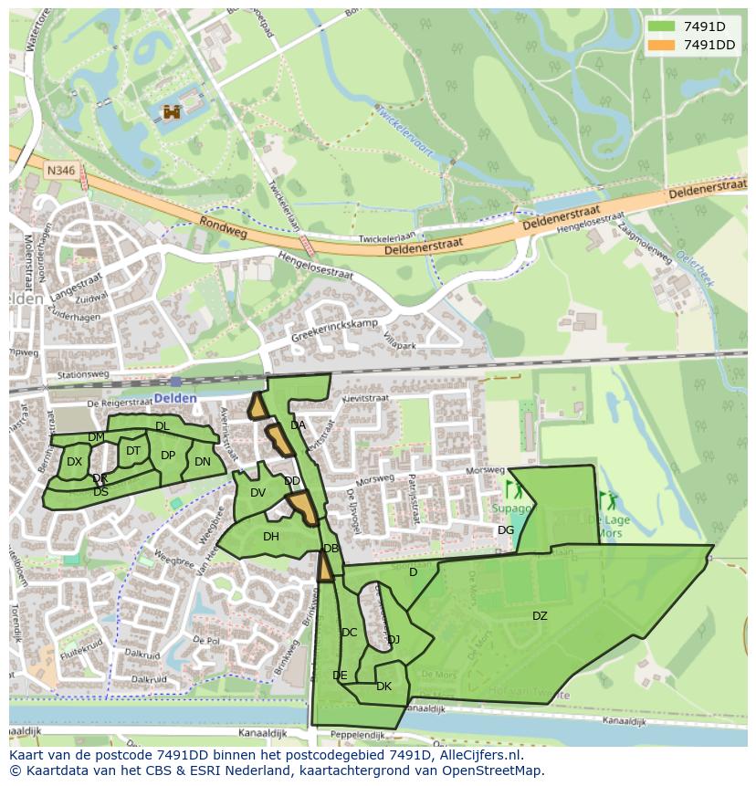 Afbeelding van het postcodegebied 7491 DD op de kaart.