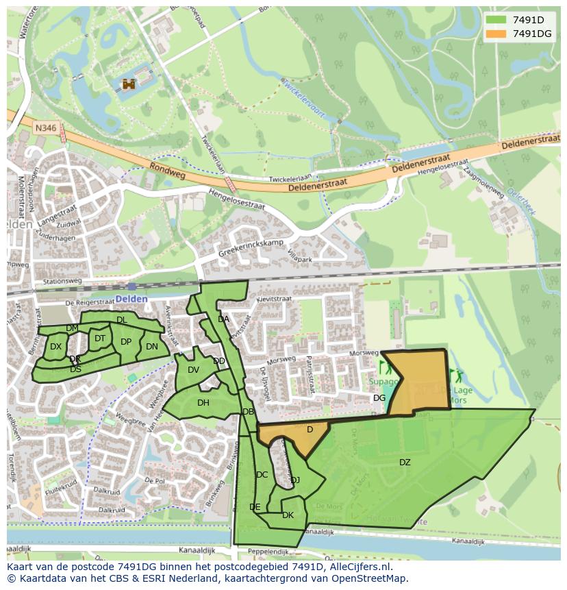 Afbeelding van het postcodegebied 7491 DG op de kaart.