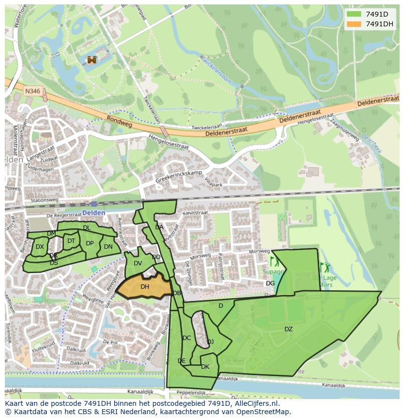 Afbeelding van het postcodegebied 7491 DH op de kaart.