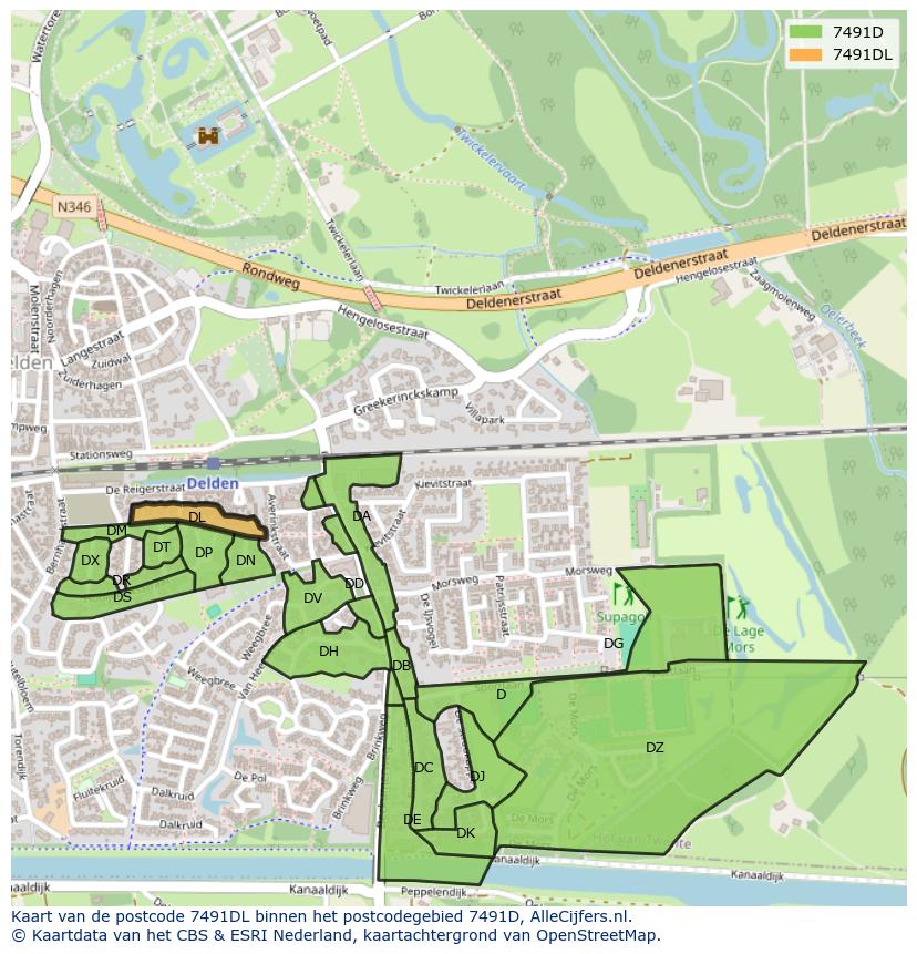 Afbeelding van het postcodegebied 7491 DL op de kaart.