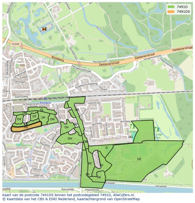 Afbeelding van het postcodegebied 7491 DS op de kaart.