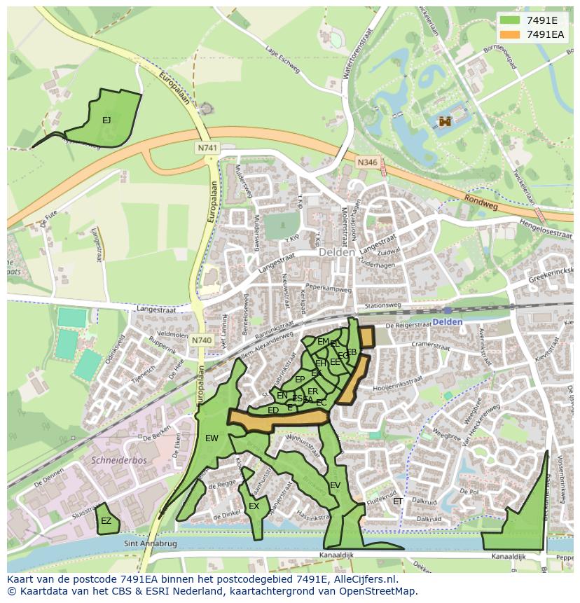 Afbeelding van het postcodegebied 7491 EA op de kaart.