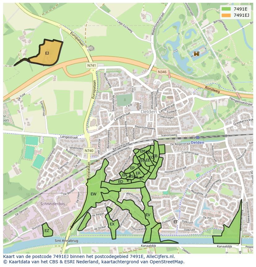 Afbeelding van het postcodegebied 7491 EJ op de kaart.