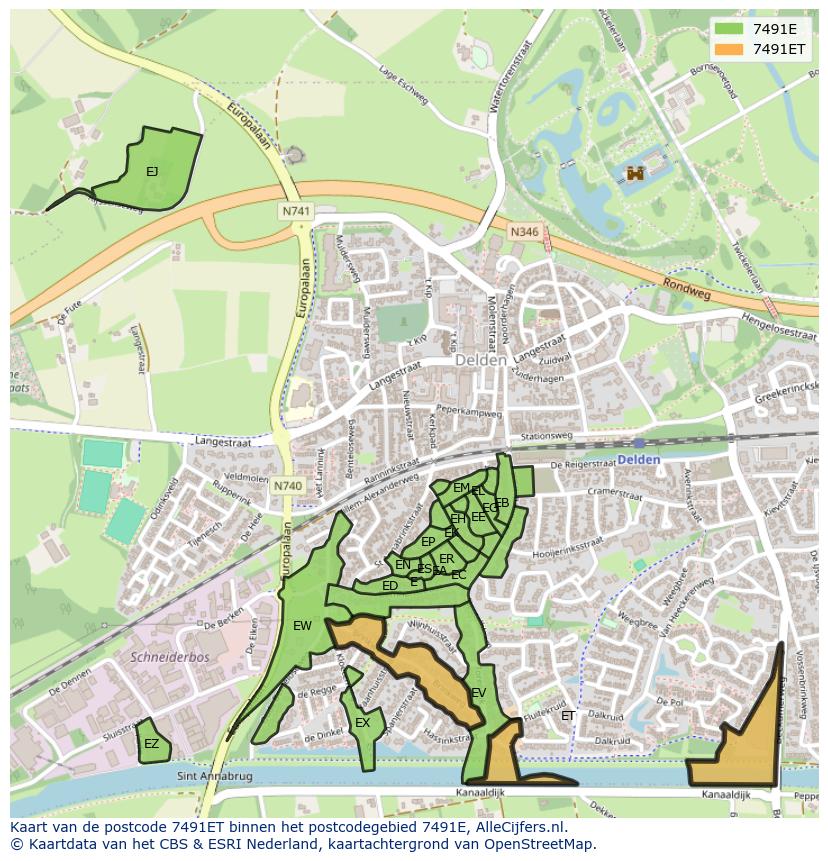 Afbeelding van het postcodegebied 7491 ET op de kaart.
