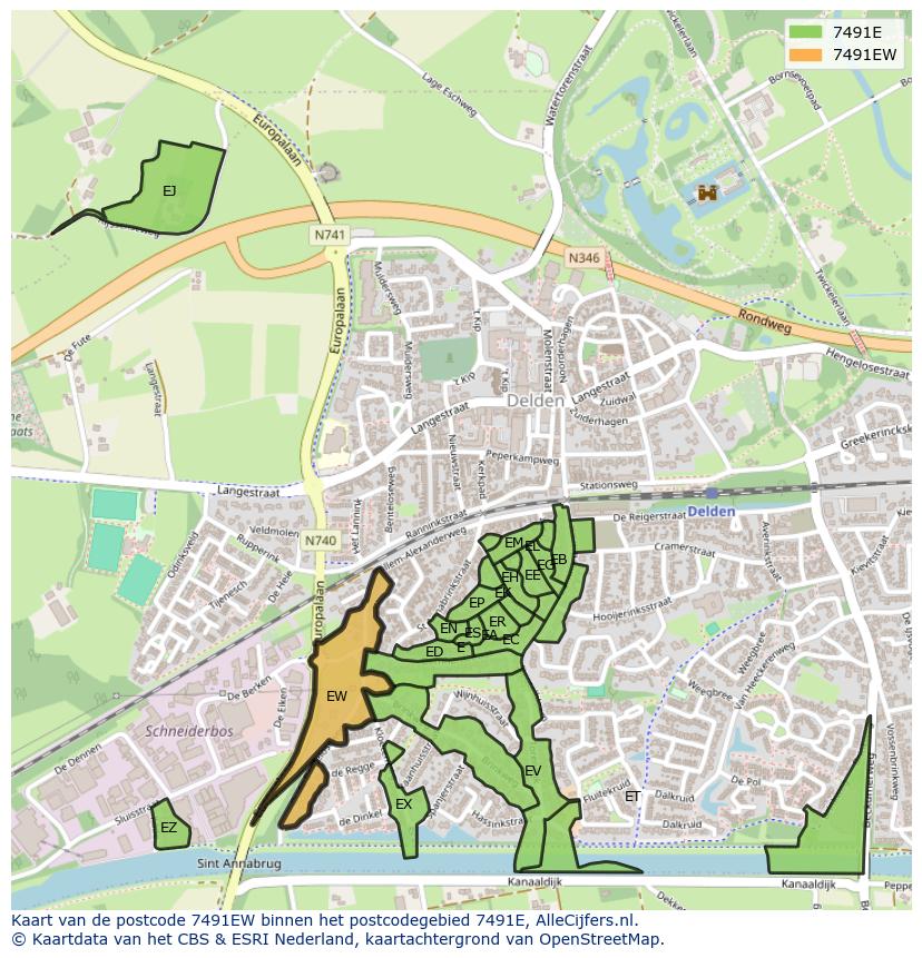 Afbeelding van het postcodegebied 7491 EW op de kaart.