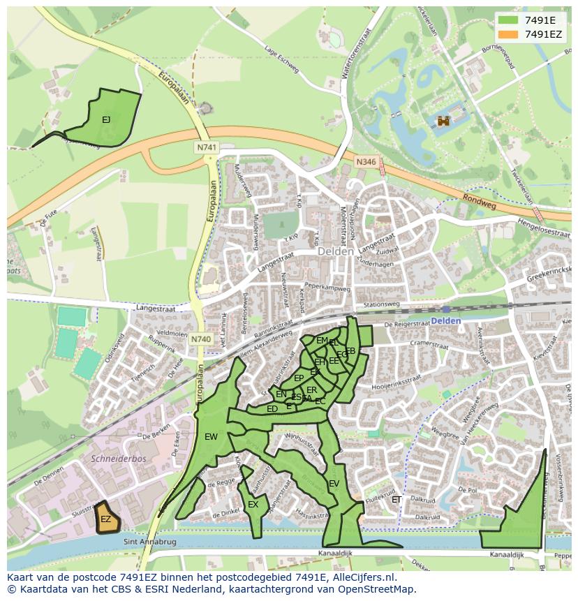 Afbeelding van het postcodegebied 7491 EZ op de kaart.