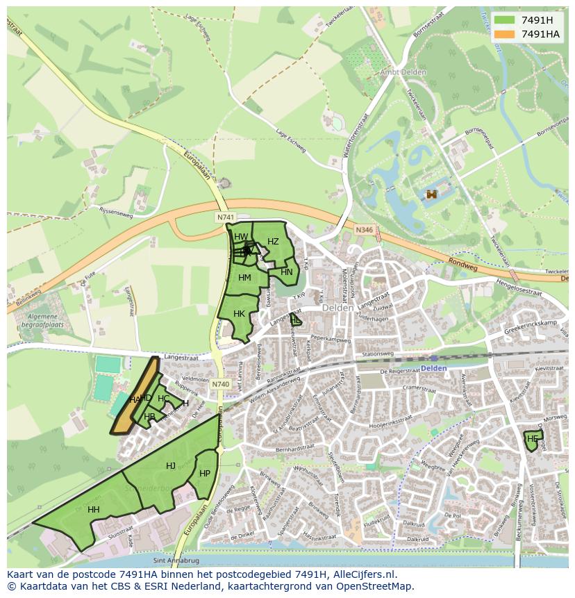 Afbeelding van het postcodegebied 7491 HA op de kaart.
