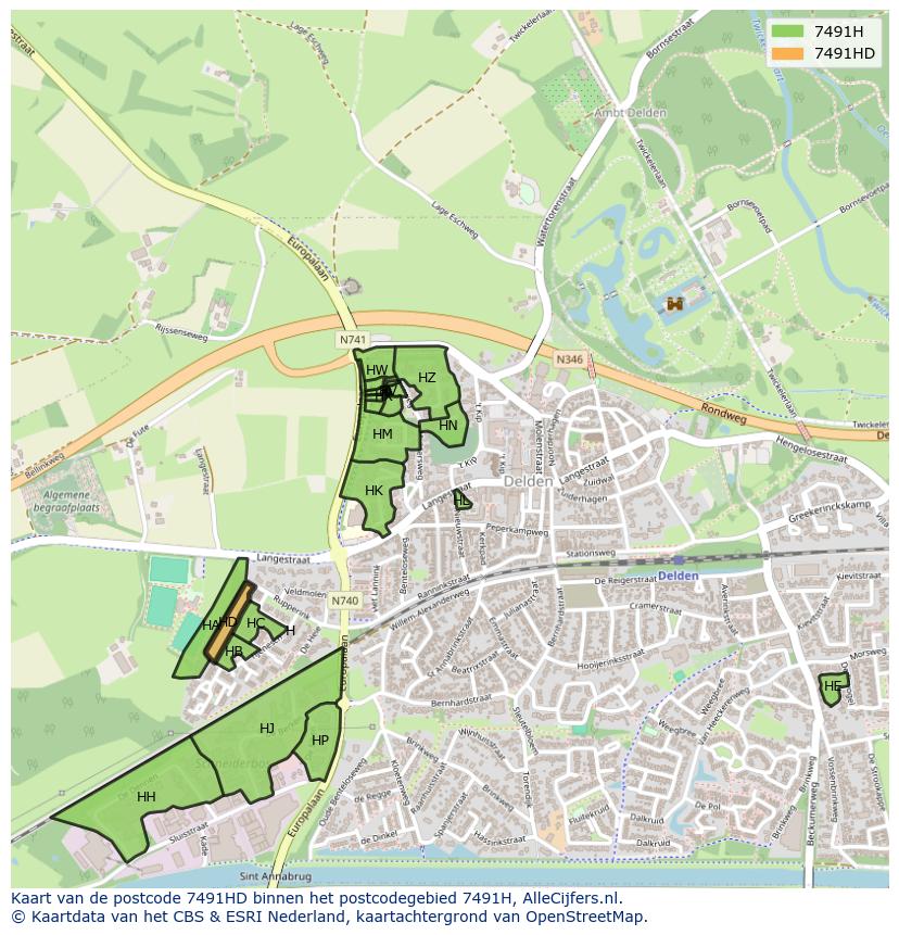 Afbeelding van het postcodegebied 7491 HD op de kaart.