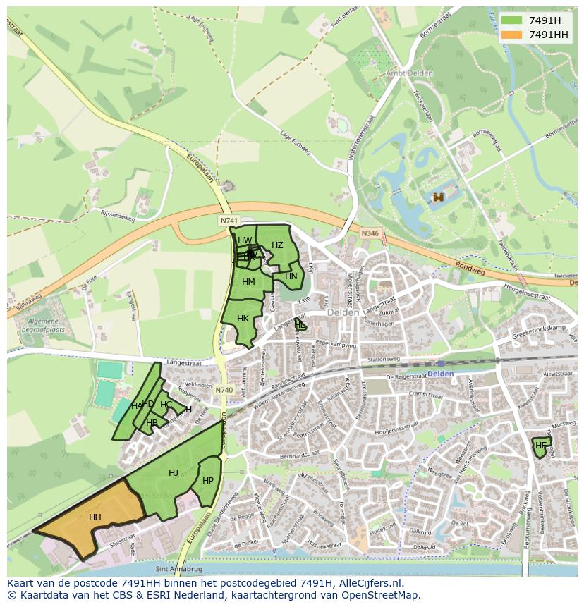 Afbeelding van het postcodegebied 7491 HH op de kaart.