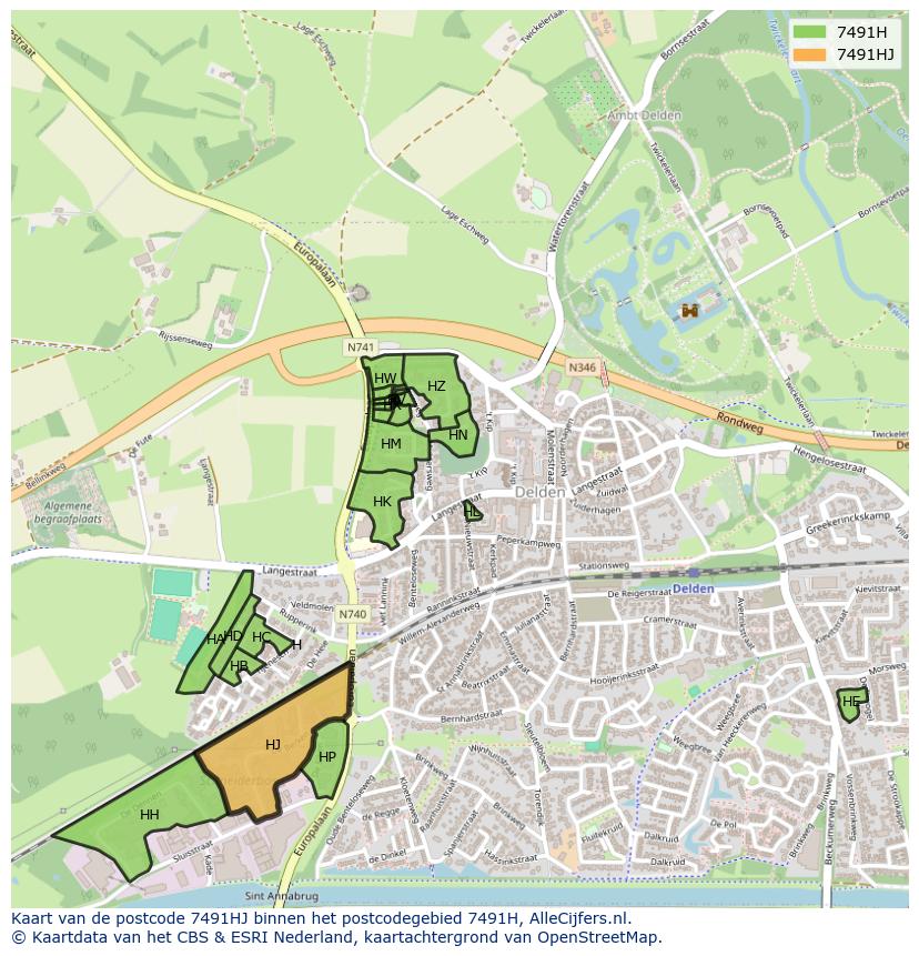 Afbeelding van het postcodegebied 7491 HJ op de kaart.
