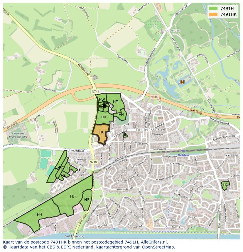 Afbeelding van het postcodegebied 7491 HK op de kaart.