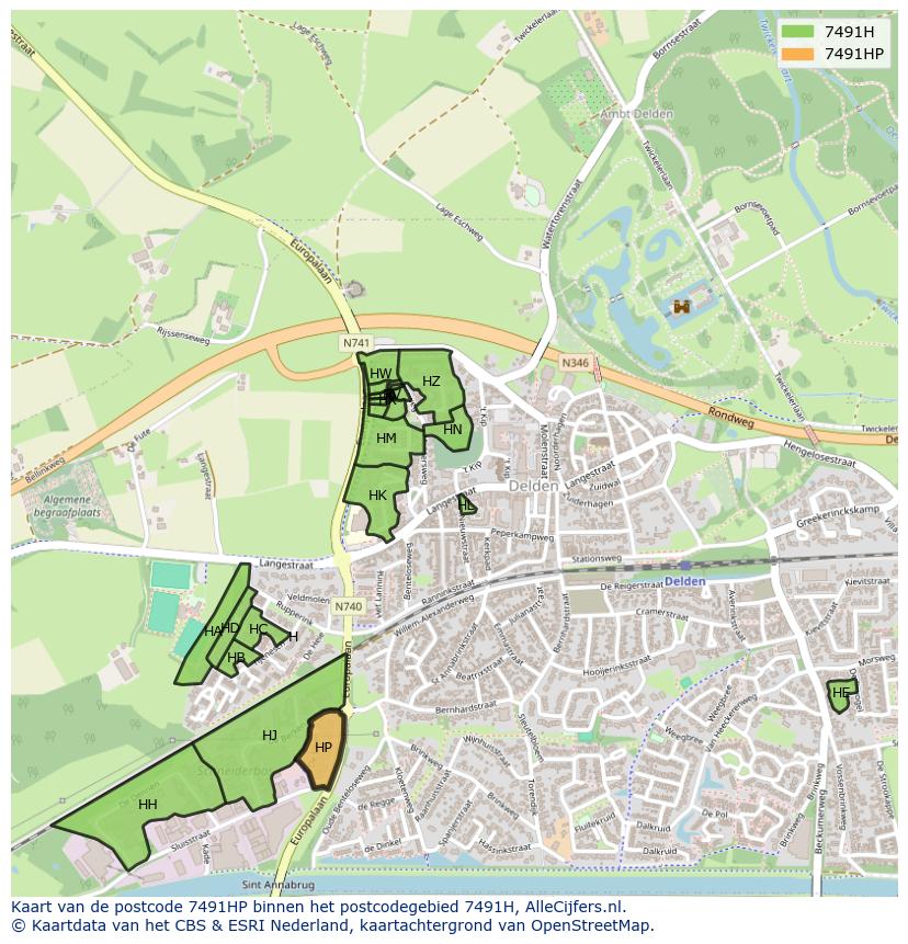 Afbeelding van het postcodegebied 7491 HP op de kaart.