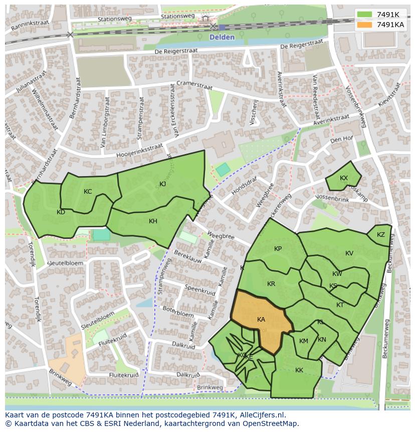 Afbeelding van het postcodegebied 7491 KA op de kaart.