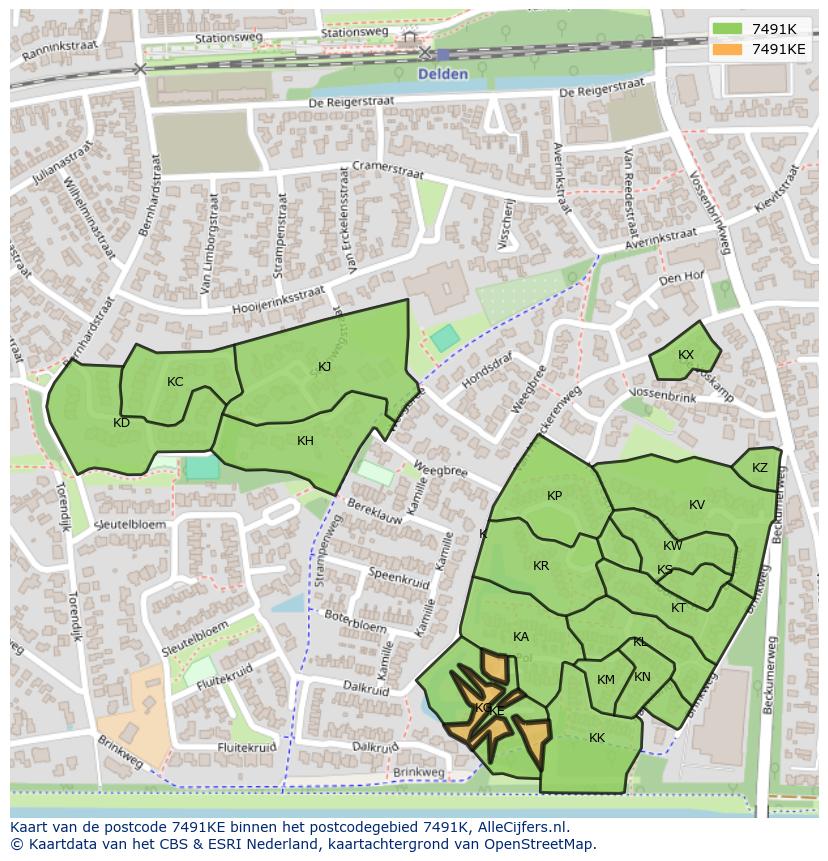 Afbeelding van het postcodegebied 7491 KE op de kaart.
