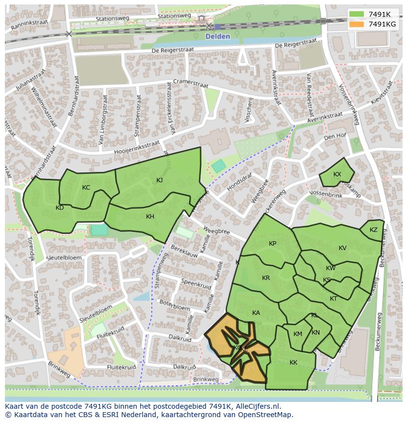 Afbeelding van het postcodegebied 7491 KG op de kaart.