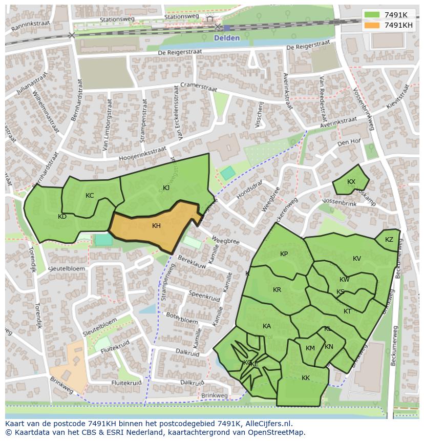 Afbeelding van het postcodegebied 7491 KH op de kaart.
