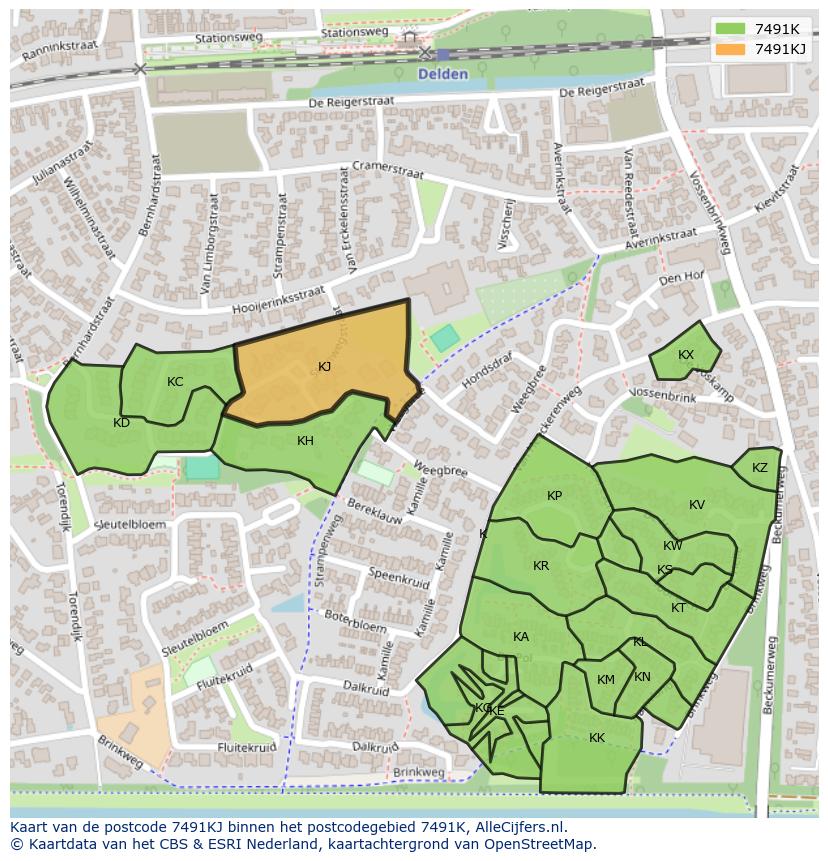 Afbeelding van het postcodegebied 7491 KJ op de kaart.