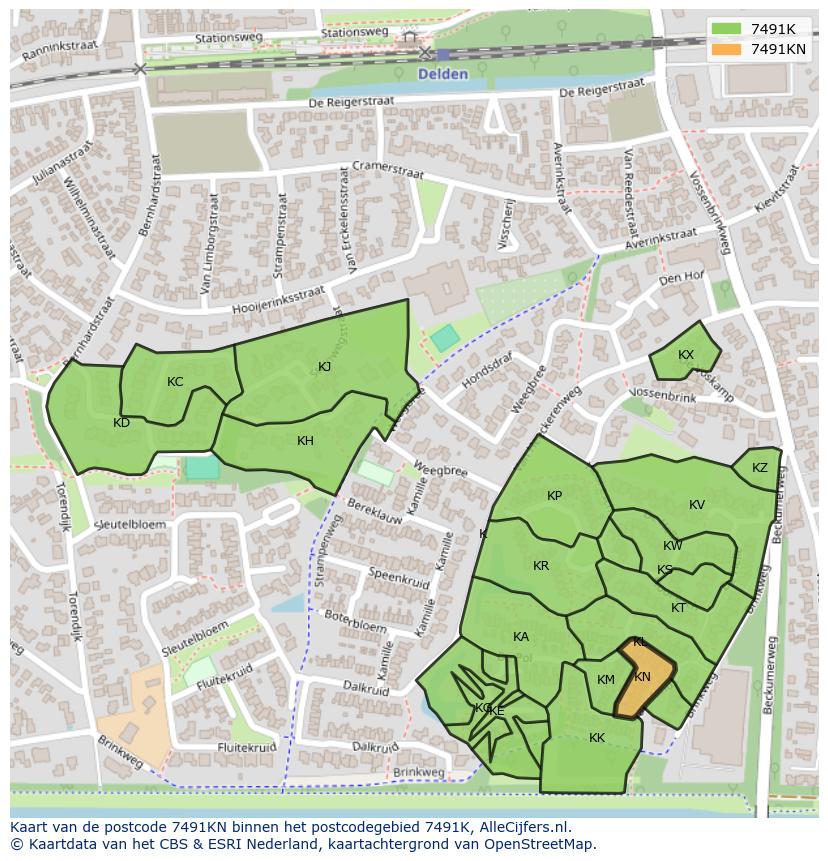 Afbeelding van het postcodegebied 7491 KN op de kaart.
