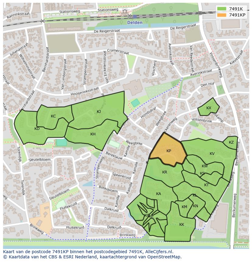 Afbeelding van het postcodegebied 7491 KP op de kaart.