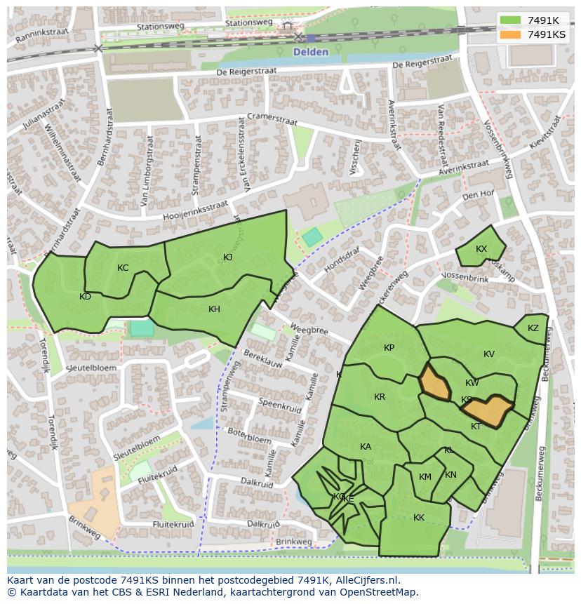 Afbeelding van het postcodegebied 7491 KS op de kaart.