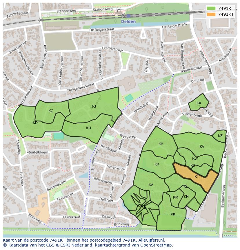 Afbeelding van het postcodegebied 7491 KT op de kaart.