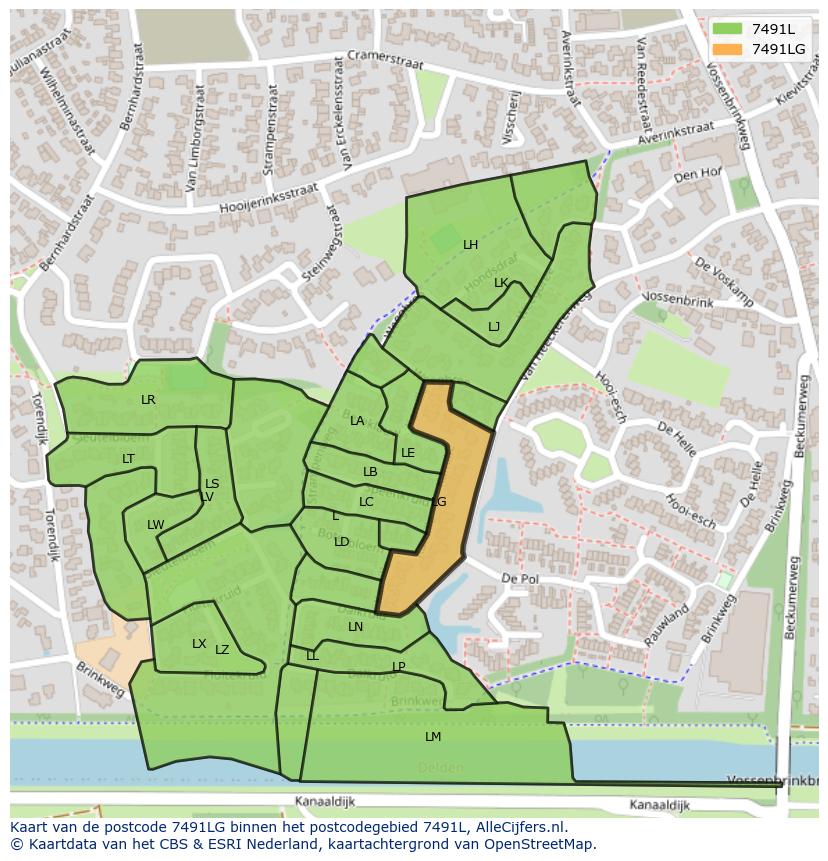 Afbeelding van het postcodegebied 7491 LG op de kaart.